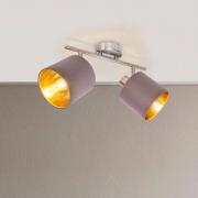 Plafondlamp Maron 2-lamps textiel, bruin/goud