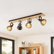 Lindby Aylis plafondlamp, 4-lamps, 82 cm, zwart, hout, E14