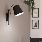 Wandlamp Lacey, 1-lamp, zwart, houtdetail