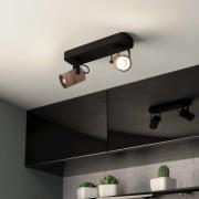 Cayuca plafondspot, zwart/houten decor, 2-lamps