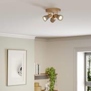 Lindby Filiz spot, 3-lamps, Ø 20 cm, hout, beton, E14