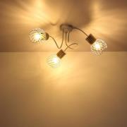 Plafondlamp Luise in wit en houtoptiek, 3-lamps