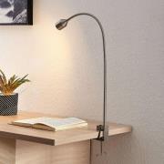 Lindby Hanilo LED klemlamp, gesatineerd nikkel