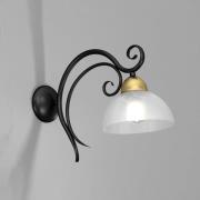 Wandlamp Flora, een glazen kap, zwart/messing