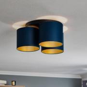 Plafondlamp Soho cilindrisch, 3-lamps blauw/goud