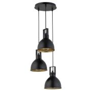 Trial hanglamp, 3-lamps rondel zwart/goud