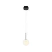 Kelder hanglamp, 1-lamp, ijzer, zwart, glas, wit