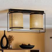 Plafondlamp Tubo, textiele kap, beige, 2-lamps