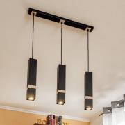 Hanglamp Vidar, zwart met houtdetail 3-lamp