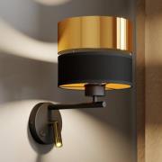 Hilton wandlamp zwart/goud met LED leeslampje