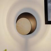 Wandlamp Circle in zwart met hout-decorplaat