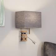 Wandlamp Hotel met flexibele arm en textielen kap, grijs