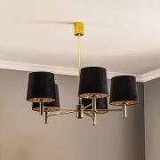 Kroonluchter Polo, 5-lamps, zwart/donker messing