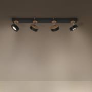 LEDVANCE LED plafondspot Pluto, staal, hout, 4-lamps, zwart