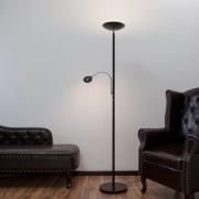 Uplighter vloerlamp Malea met LED + leesarm, zwart