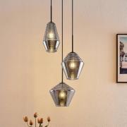 Lindby Ekkis hanglamp, 3-lamps, rond, rookgrijs