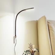 Lindby LED leeslamp Flexola, nikkel, rond, metaal, stekker
