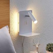 Lucande LED wandspot Zavi, wit, stekker, plank, USB