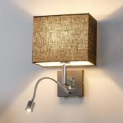 Zwarte stoffen-wandlamp Rebekka met LED leesarm