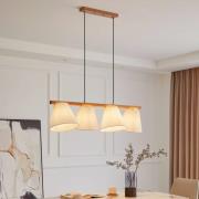 Lucande hanglamp Jinda, wit, hout, stof, 120 cm, E27