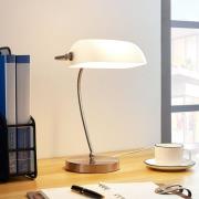 Bankierslamp met witte glazen kap