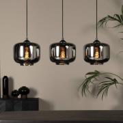 Medine hanglamp, rookgrijs, hoekig, glas, 3-lamps, E27