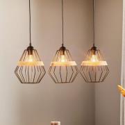 Hanglamp Cliff, drie kooischermpjes met houten band