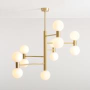 Hanglamp Flare, 11-lamps, messing/opaalwit, glas