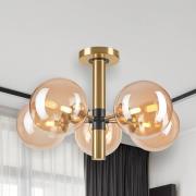 Natalia plafondlamp, 5-lamps, glas, goud