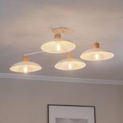 Plafondlamp Kobe, 4-lamps, staal, hout, wit
