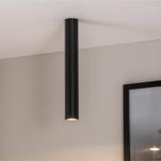 Plafondspot Tecno 1L, staal, GU10, hoogte 45 cm, zwart
