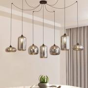 Lindby hanglamp Marla, 7-lamps, glas, rookgrijs, 128cm