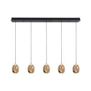 Hanglamp Golden Egg, amber/goud, lengte 107 cm, 5-lamps glas