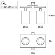 SLC LED inbouwspot Art, 2-lamps, wit, 2.700 K, aluminium