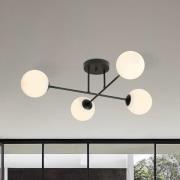 Plafondlamp Glassy, 4-lamps, gekruist, zwart/opaal
