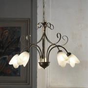 Hanglamp Odino, 5-lamps, bronskleurig, metaal, glas