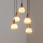 Ermo hanglamp, rond, 5-lamps, messing, Ø 61 cm, glas
