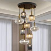 Hanglamp Norma, Ø 80 cm, 9-lamps, zwart/messing, glas