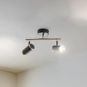 Lumen plafondspot, 2-lamps, zwart/messing, hoogte 22 cm, ijzer