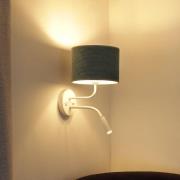 Wandlamp Roller, koord mint, wit, met leeslampje