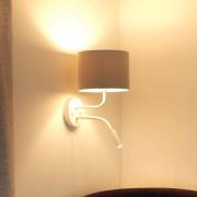 Wandlamp Roller, Soro lichtgrijs, wit, met leeslampje