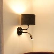 Wandlamp Roller, snoer donkergrijs, zwart, met leeslampje