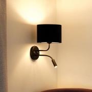 Wandlamp Roller, snoer zwart, zwart, met leeslampje