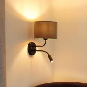 Wandlamp Roller, fluweel grijs, zwart, met leeslampje
