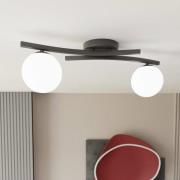 OPUS plafondlamp, lengte 60 cm, opaal/zwart, glas, 2-lamps.