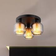 Plafondlamp Xia, Ø 37 cm, rookgrijs, 3-lamps, glas