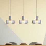 Grant LED hanglamp, lengte 90 cm, rookgrijs, 3-lamps, glas