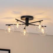 Prato plafondlamp, zwart/helder, glas, 5-lamps