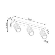 Carbon plafondspot, wit, lengte 45 cm, aluminium, 3-lamps.