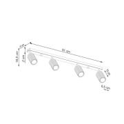 Carbon plafondspot, zwart, lengte 81 cm, aluminium, 4-lamps.